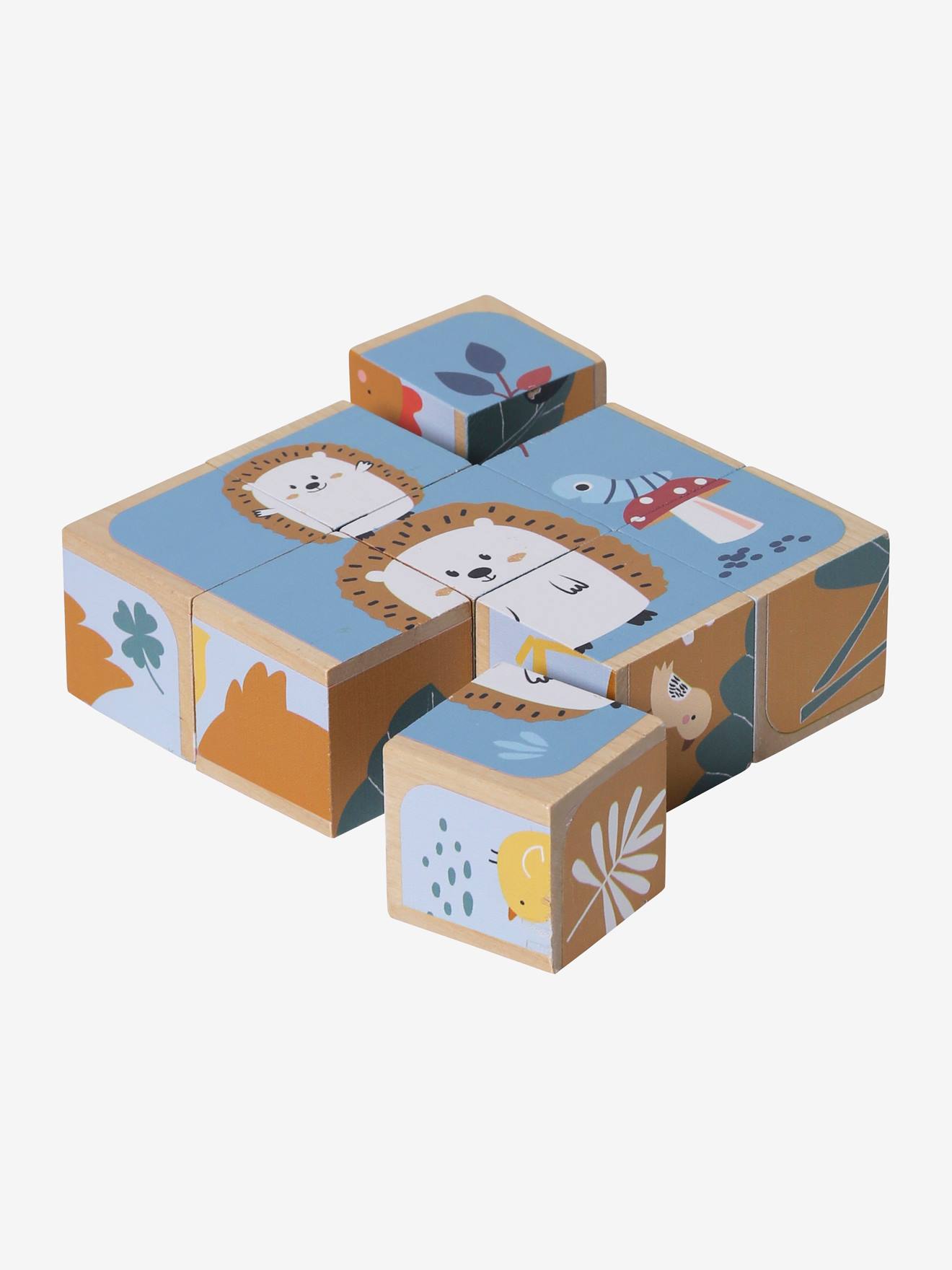 Puzzle cubes animaux en bois FSC® beige (Vertbaudet) - Image 1