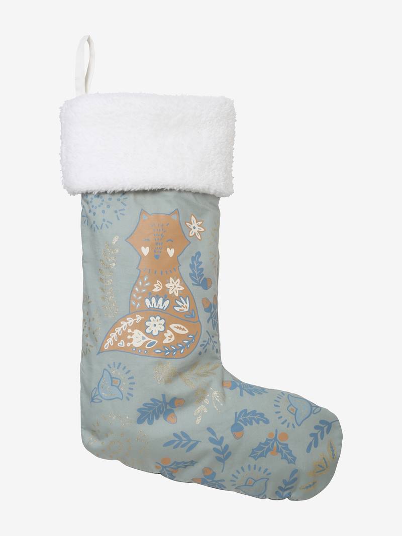 Chaussette de Noël Renard Scandinave vert / bleu Vertbaudet