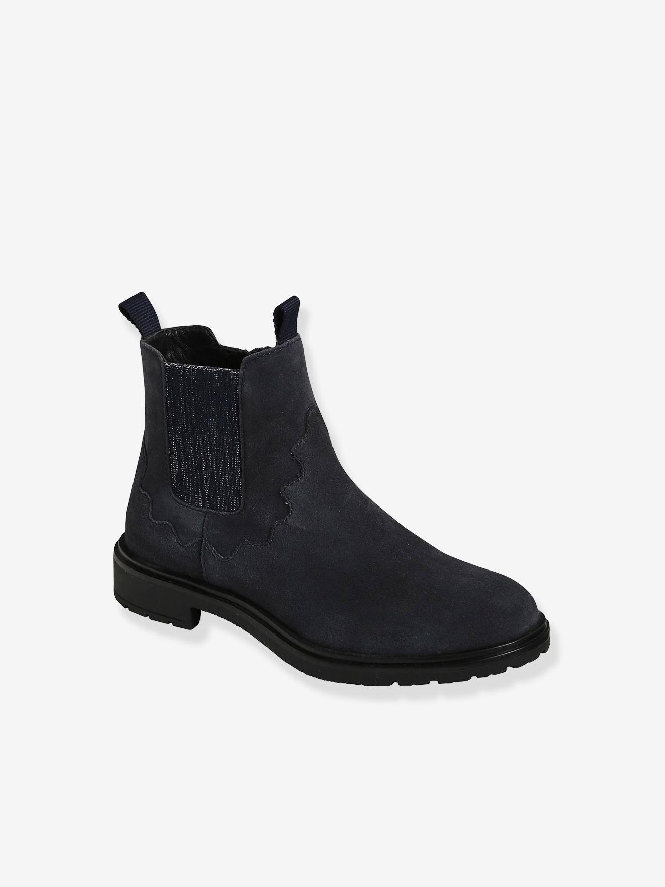 Boots en cuir fille bleu marine