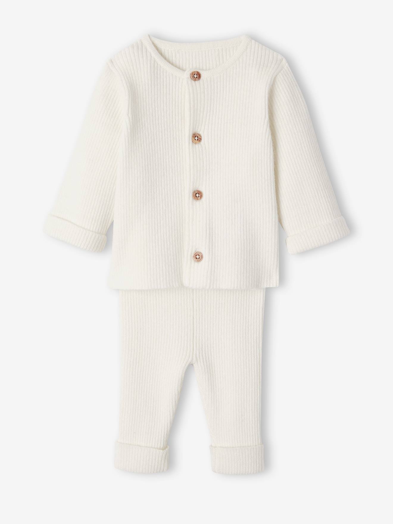 Ensemble bébé mixte gilet pantalon en tricot blanc (Vertbaudet) - Image 2
