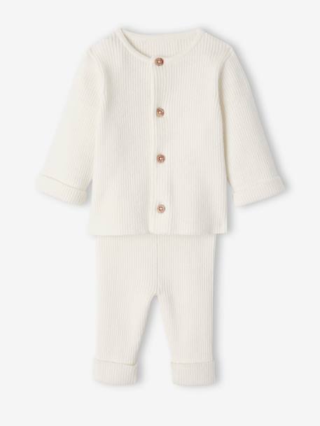 Ensemble mixte en tricot gilet et pantalon bébé blanc+gris ardoise+gris clair chiné 2 - vertbaudet enfant 