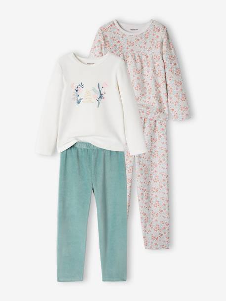 Fille-Lot de 2 pyjamas fille fleuris en velours