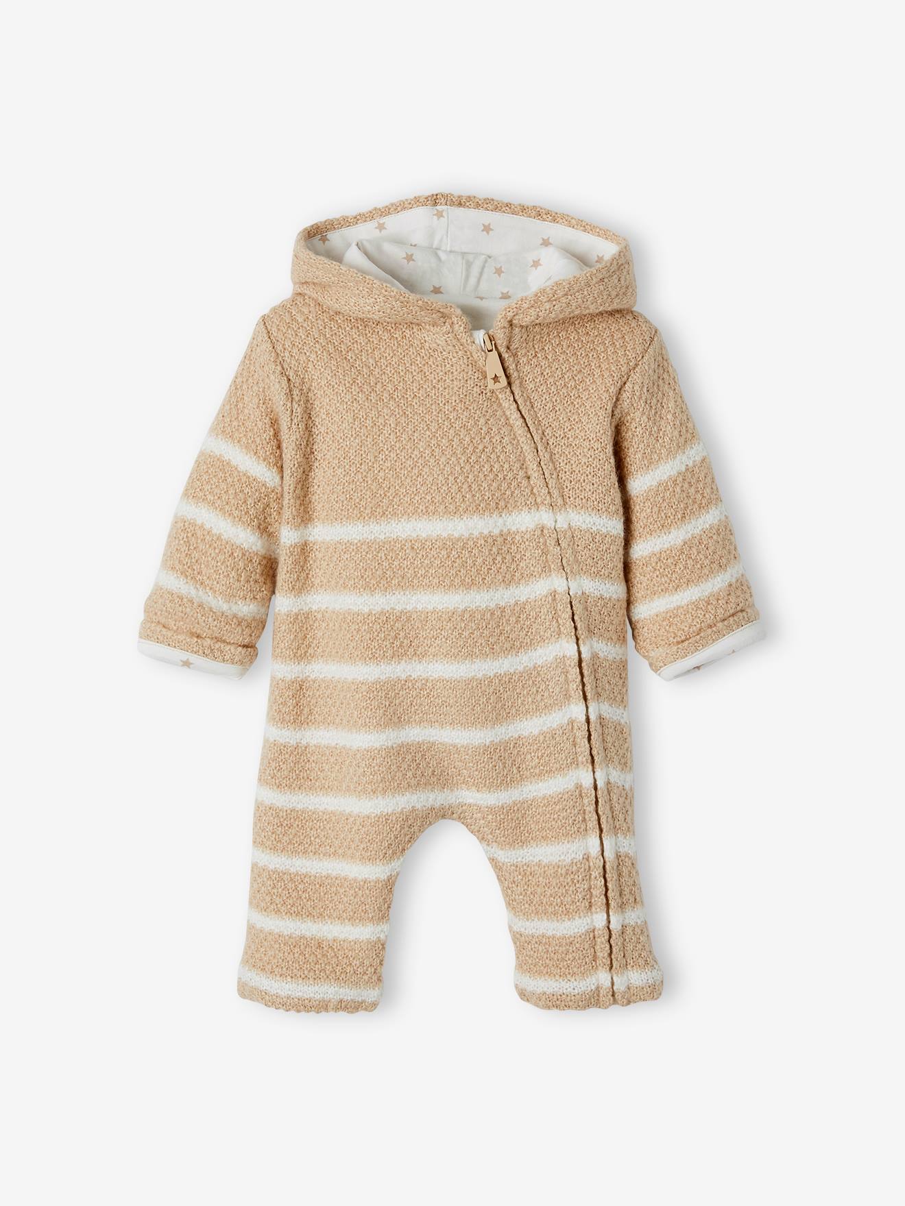 Combinaison en tricot bébé naissance doublée beige