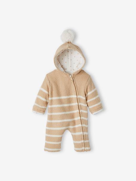Combinaison en tricot bébé naissance doublée beige+Ivoire rayé 2 - vertbaudet enfant 
