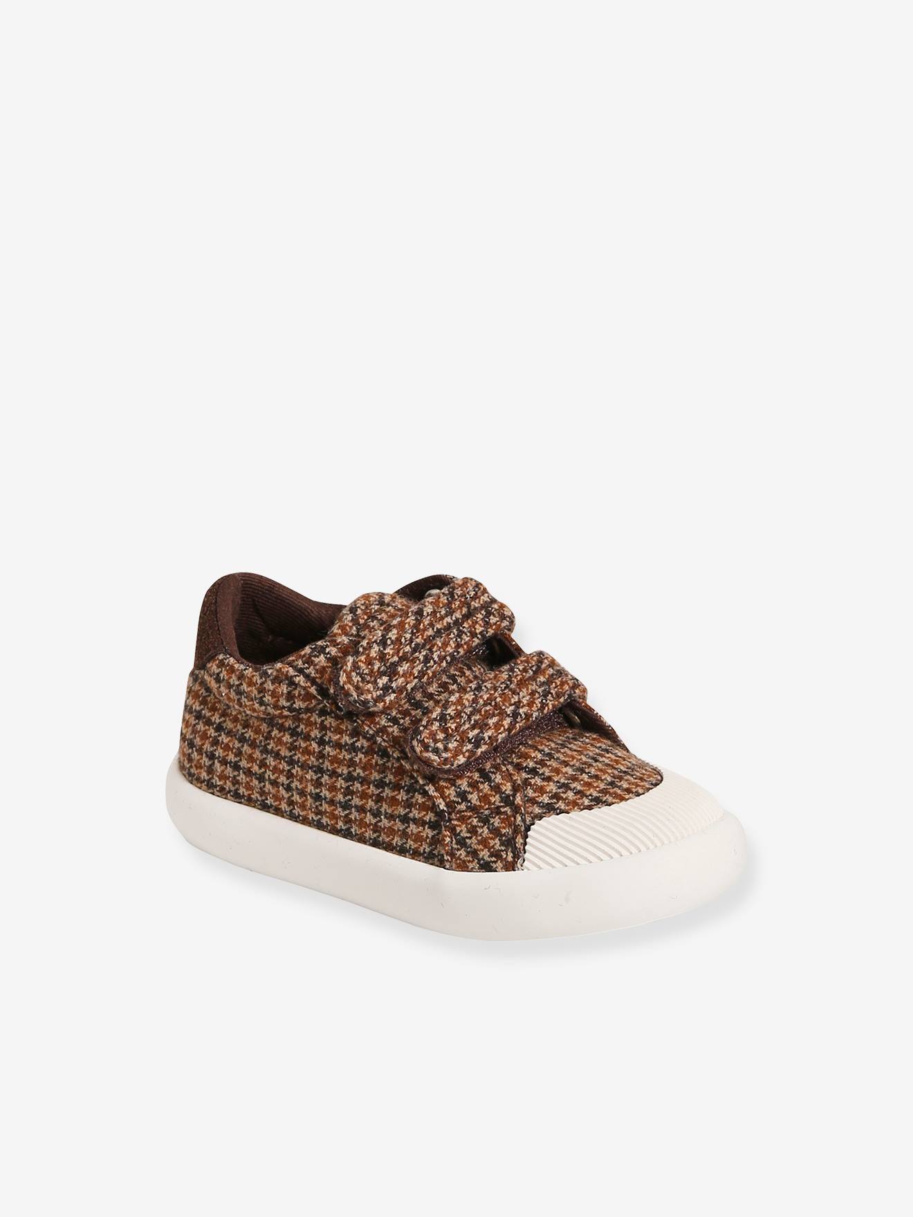 Baskets Scratchees Bebe Pied De Poule Marron Vertbaudet