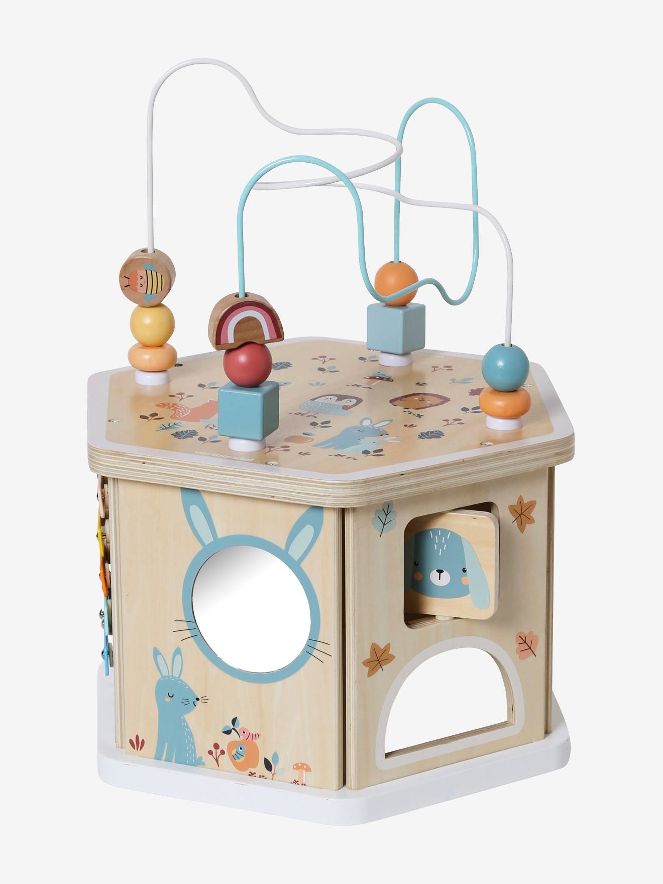 Grand cube d'activités hexagonal en bois FSC® beige