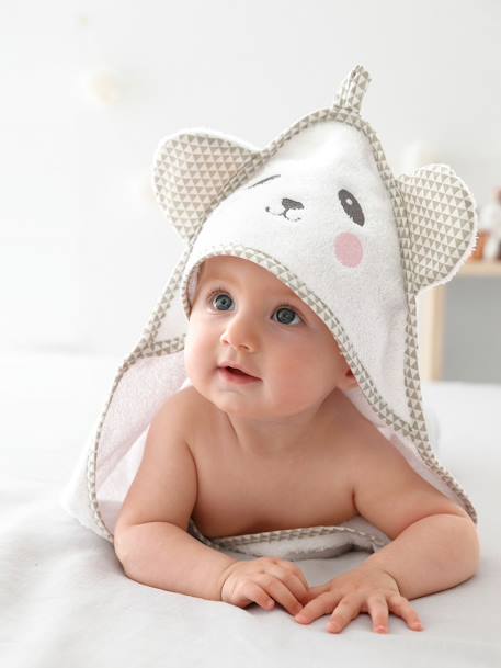 Cape de bain bébé à capuche brodée animaux Oeko-Tex® blanc+bleu+rose 1 - vertbaudet enfant 