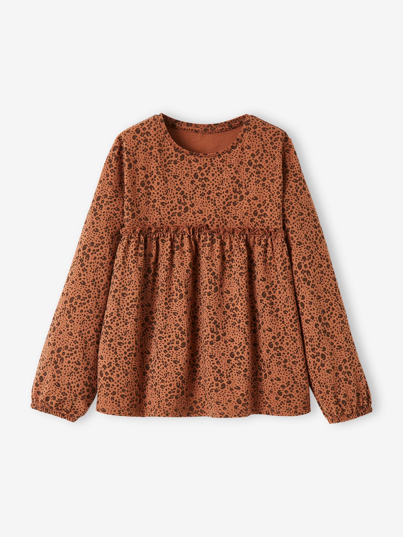 T-shirt forme blouse imprimé fille marron foncé