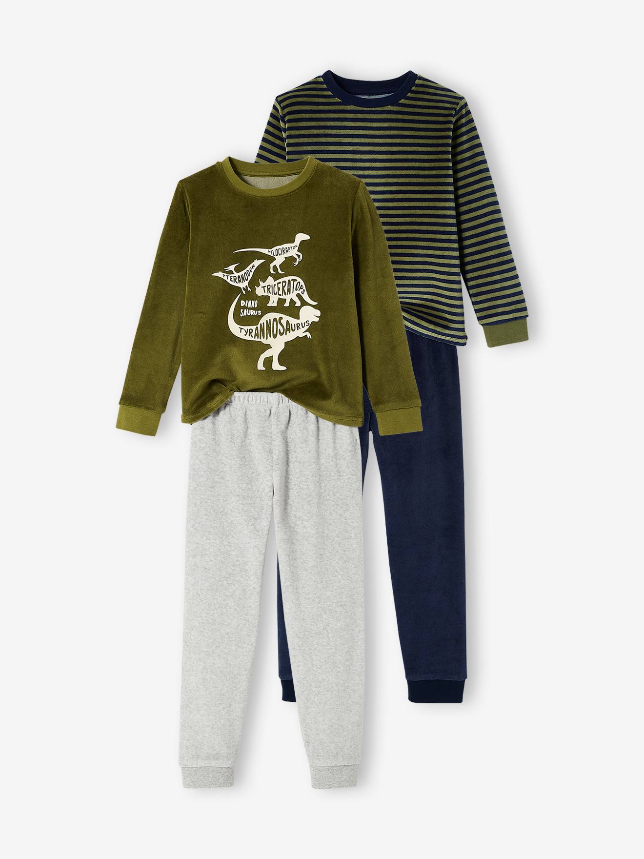 Lot de 2 pyjamas garon velours dinosaures lot vert et marine 30 €