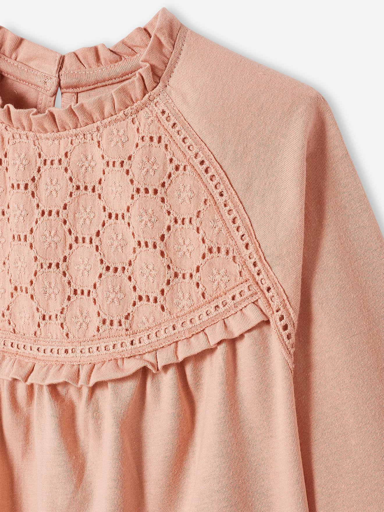 Blouse à Fleurs Vertbaudet Pour Fille - Broderie Anglaise, Manches Boules, Encolure Volantée