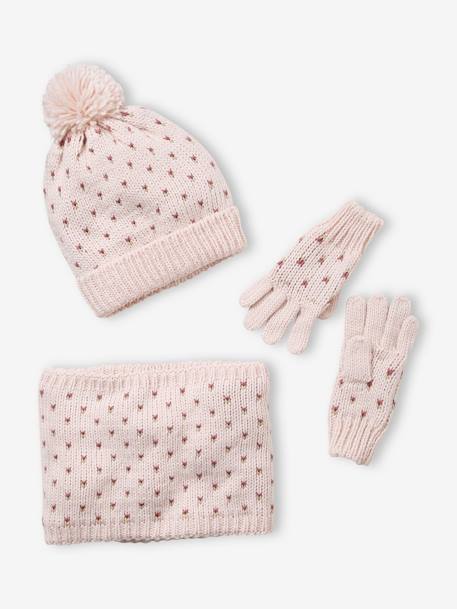 Fille-Accessoires-Ensemble bonnet + snood + gants coeurs fille BASICS