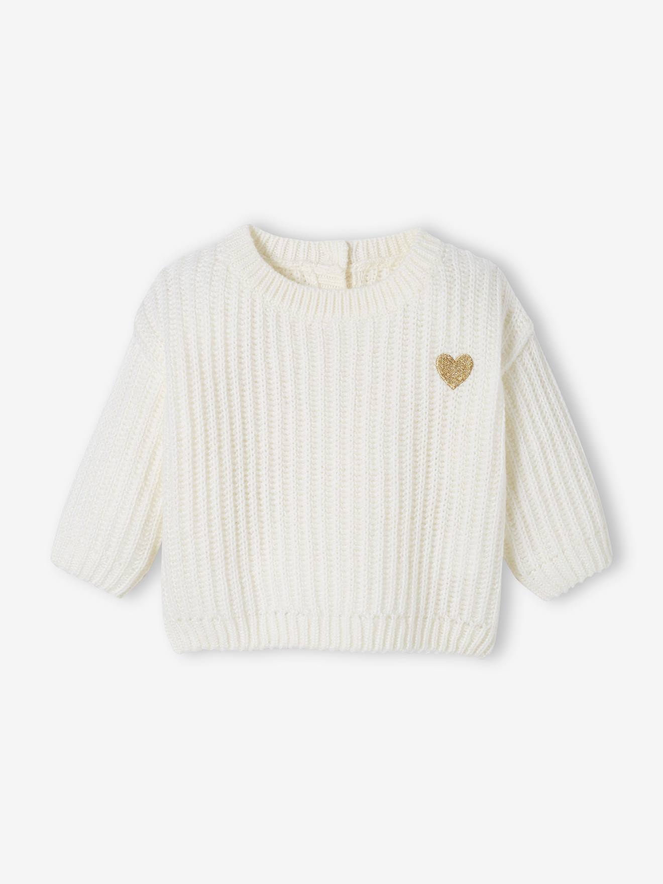 Pull tricot bébé coeur doré ivoire (Vertbaudet) - Image 2