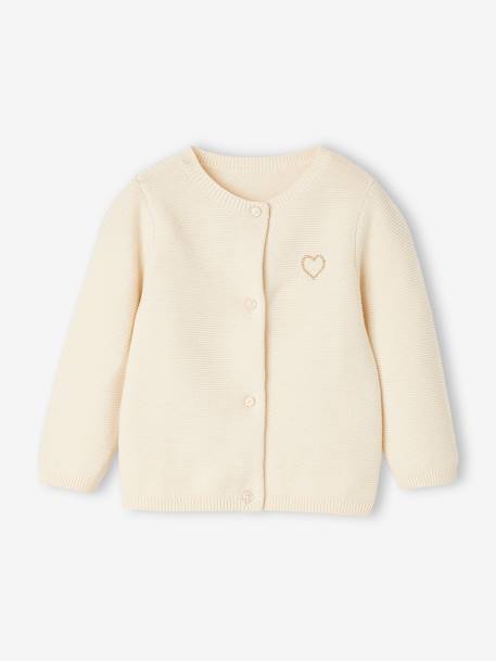 Vêtements bébé et enfants à personnaliser-Bébé-Cardigan broderie dorée coeur bébé BASICS