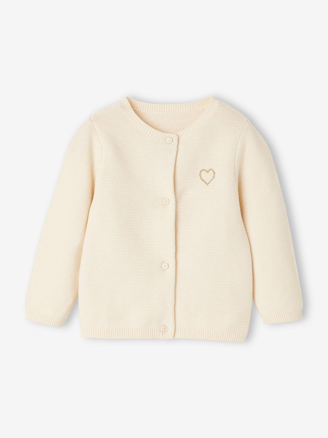 Cardigan broderie dorée coeur bébé ivoire