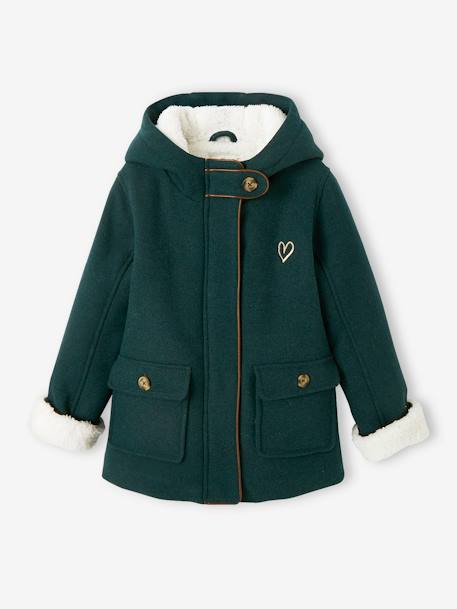 Manteau à capuche fille drap de laine doublé sherpa  - vertbaudet enfant