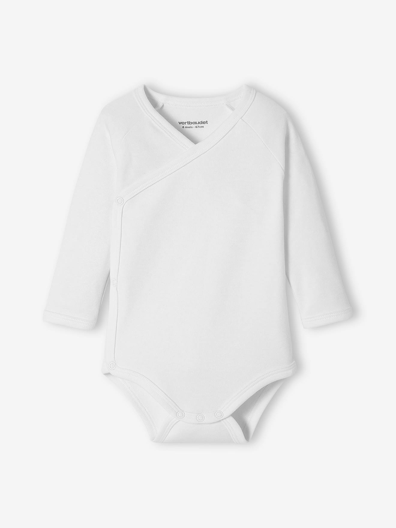 Lot de 5 bodies bébé manches longues ouverture naissance BASICS lot blanc (Vertbaudet) - Image 1