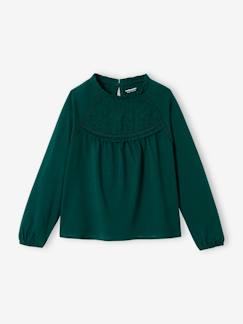 -Tee-shirt blouse fille détail broderie anglaise manches longues