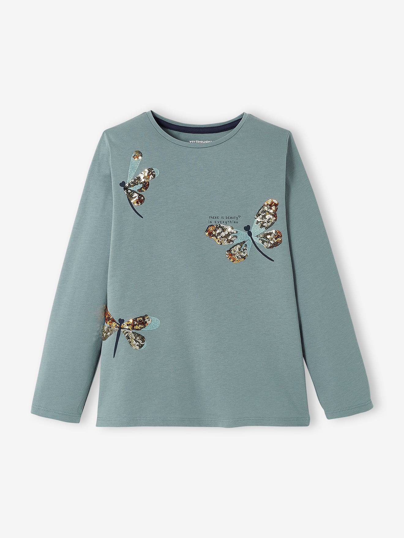 Tee-shirt fantaisie à sequins fille vert sauge