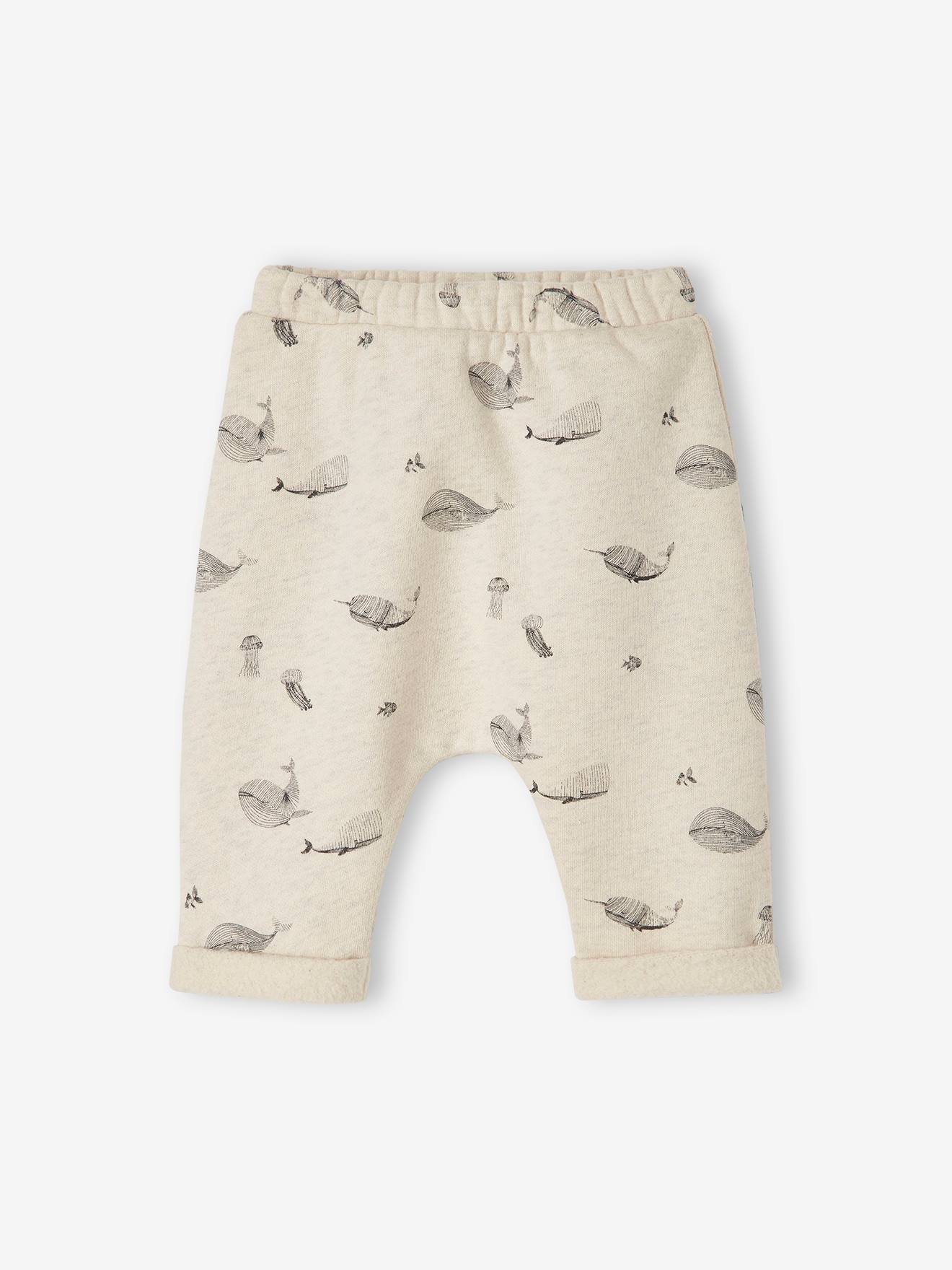 Pantalon naissance molleton imprimé beige chiné aop baleine