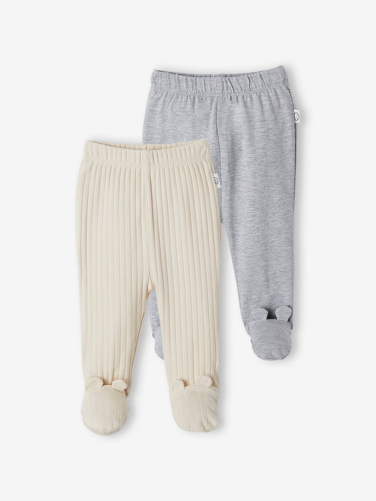 Lot de 2 pantalons bébé avec pieds sable