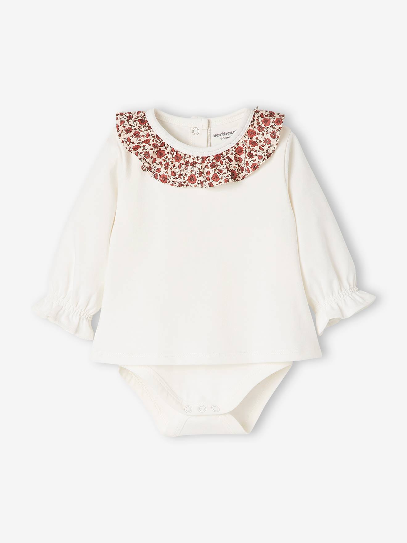 T-shirt body col volanté bébé manches longues ivoire