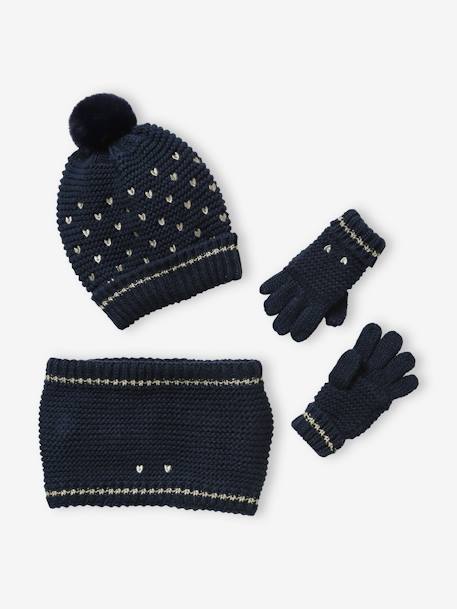 Ensemble Bonnet, Snood Et Moufles Bébé – Kit Hiver En Maille Côtelée Avec Motif Brooklyn