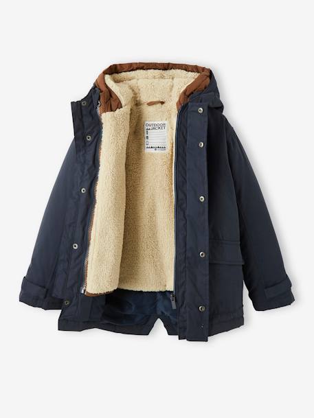 Parka garçon 3 en 1 blouson amovible kaki+lichen+Marine grisé+noix de pécan 39 - vertbaudet enfant 