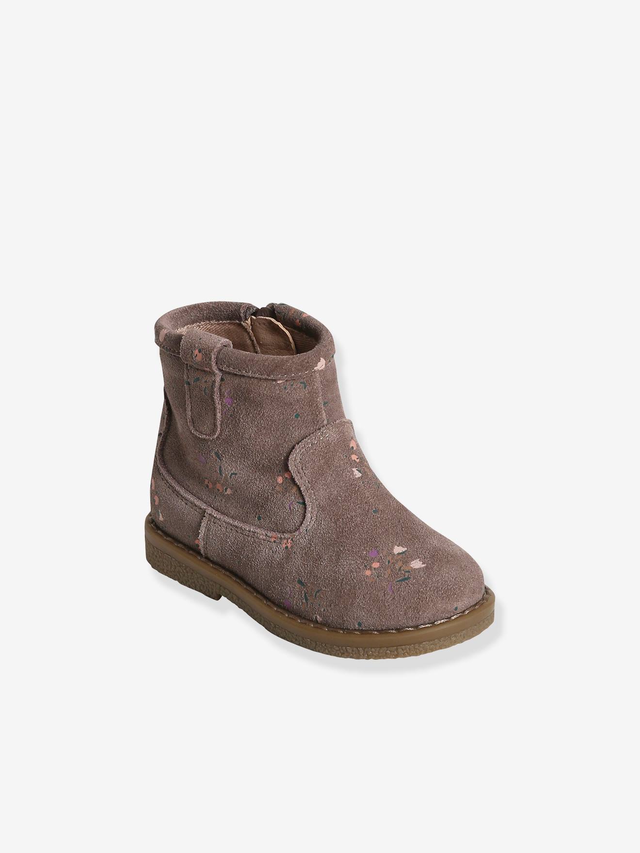Boots zippés en cuir imprimé bébé fille taupe