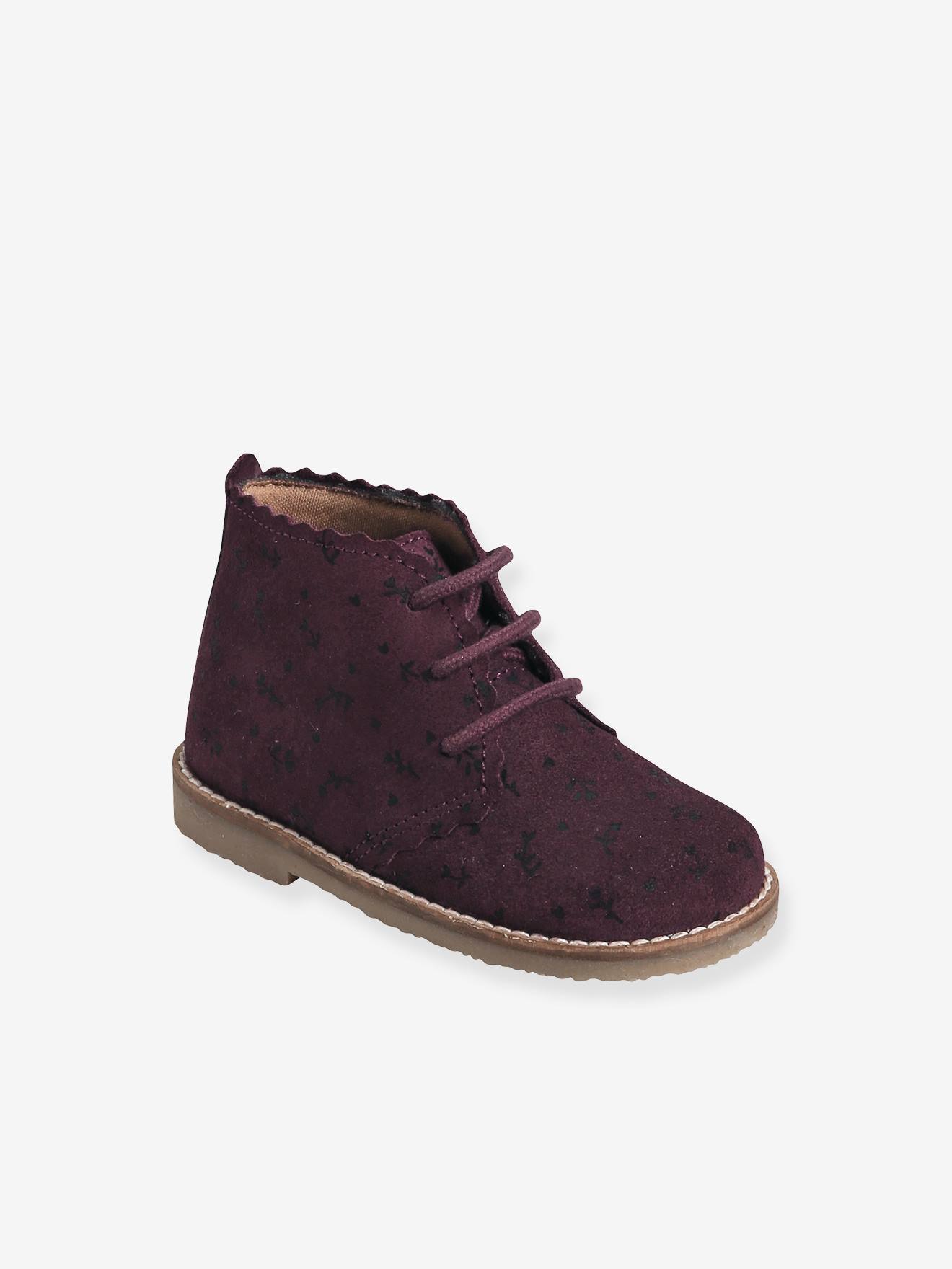 Bottines lacées cuir bébé fille bordeaux