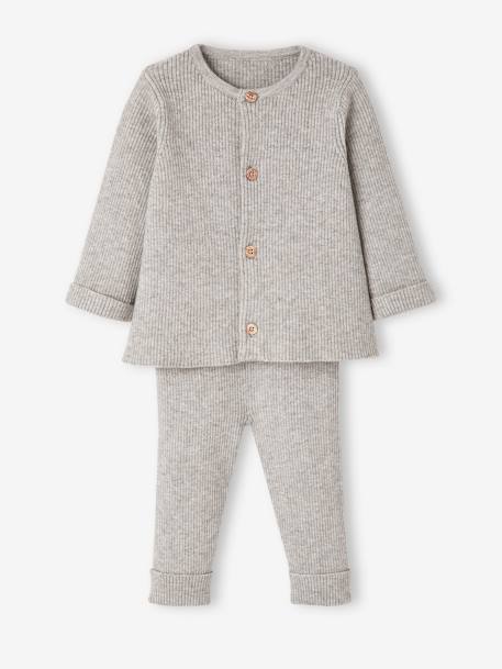 Ensemble mixte en tricot gilet et pantalon bébé blanc+gris ardoise+gris clair chiné 16 - vertbaudet enfant 