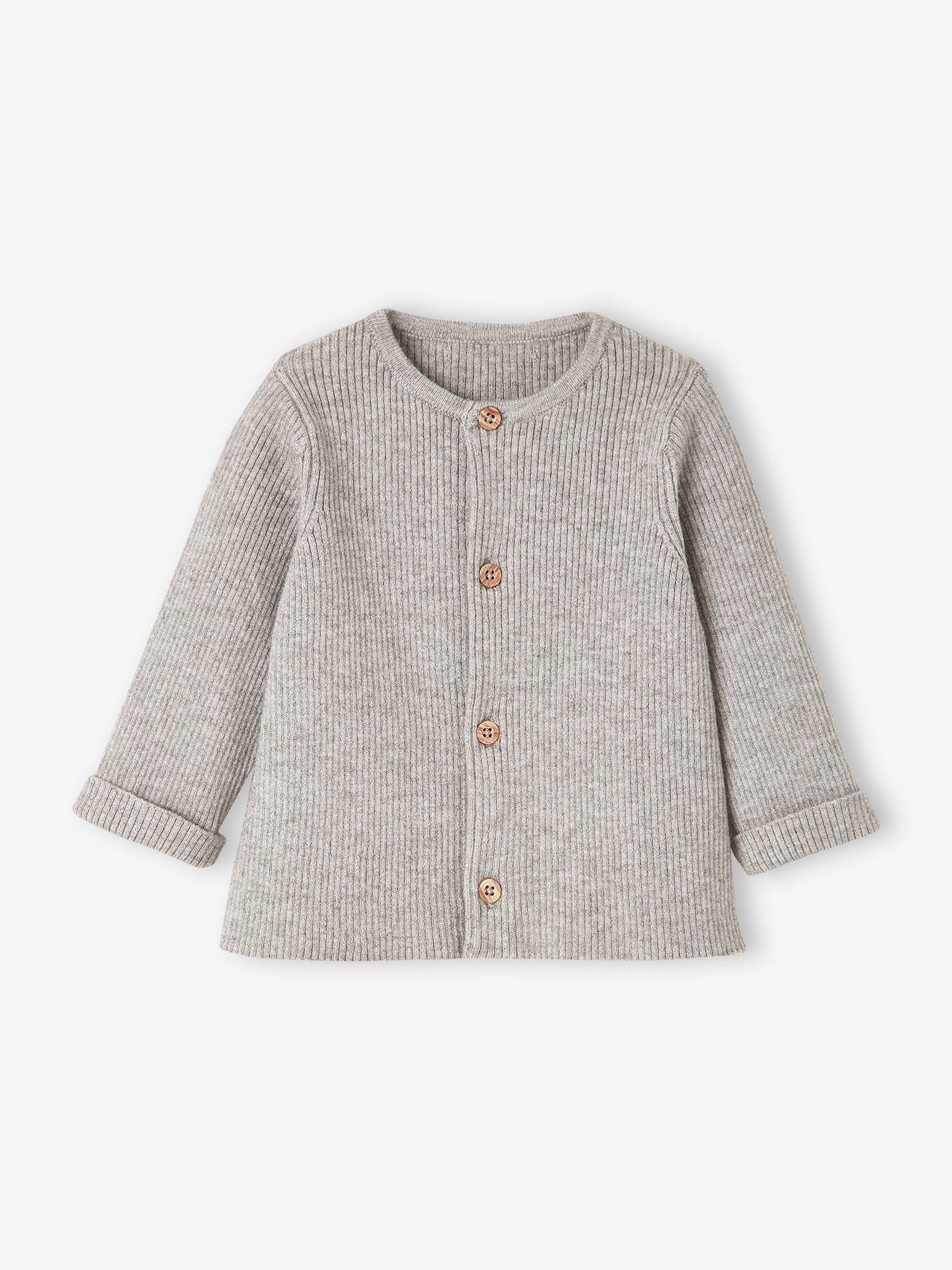 Ensemble bébé mixte gilet pantalon en tricot gris clair chiné (Vertbaudet) - Image 2