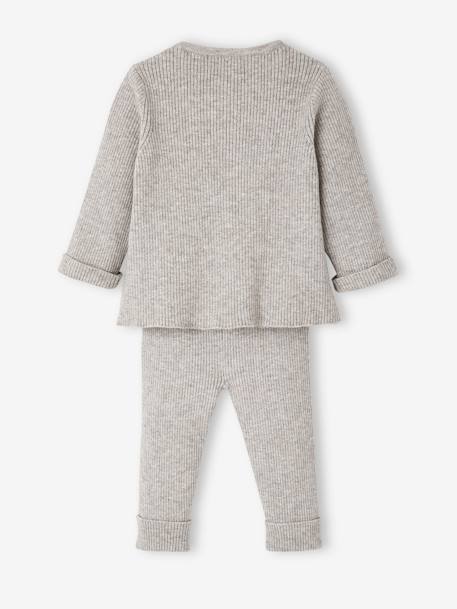 Ensemble mixte en tricot gilet et pantalon bébé blanc+gris ardoise+gris clair chiné 19 - vertbaudet enfant 