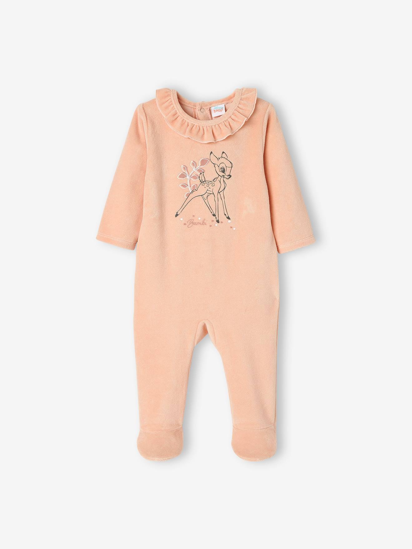 Dors-bien bébé fille Disney® Bambi en velours rose clair uni avec decor