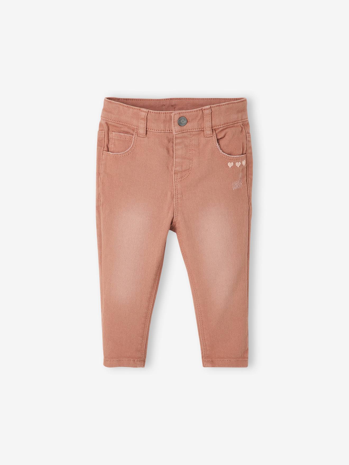 Slim brodé bébé en coton stretch brique