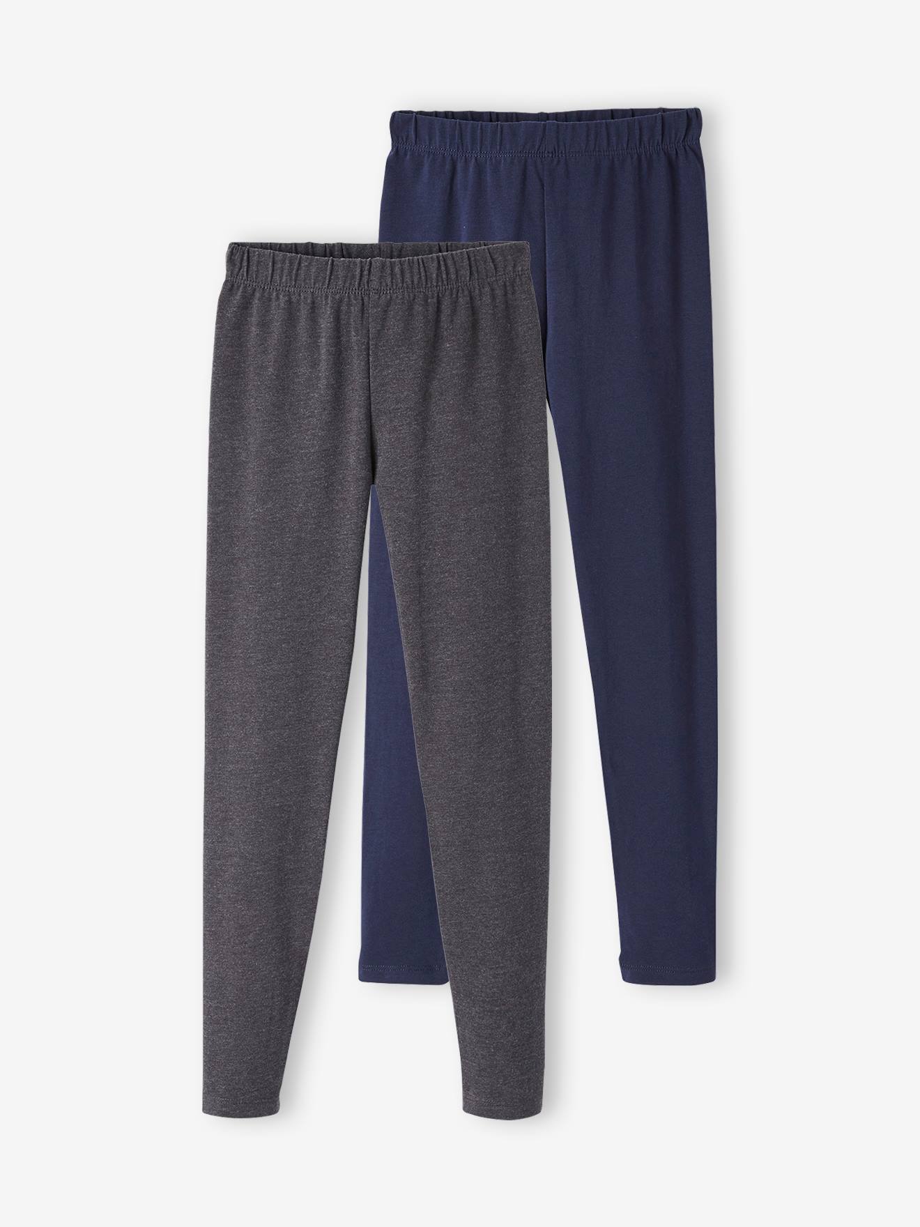 Vertbaudet - Lot de 2 leggings Basics unis fille lot gris anthracite + bleu mar