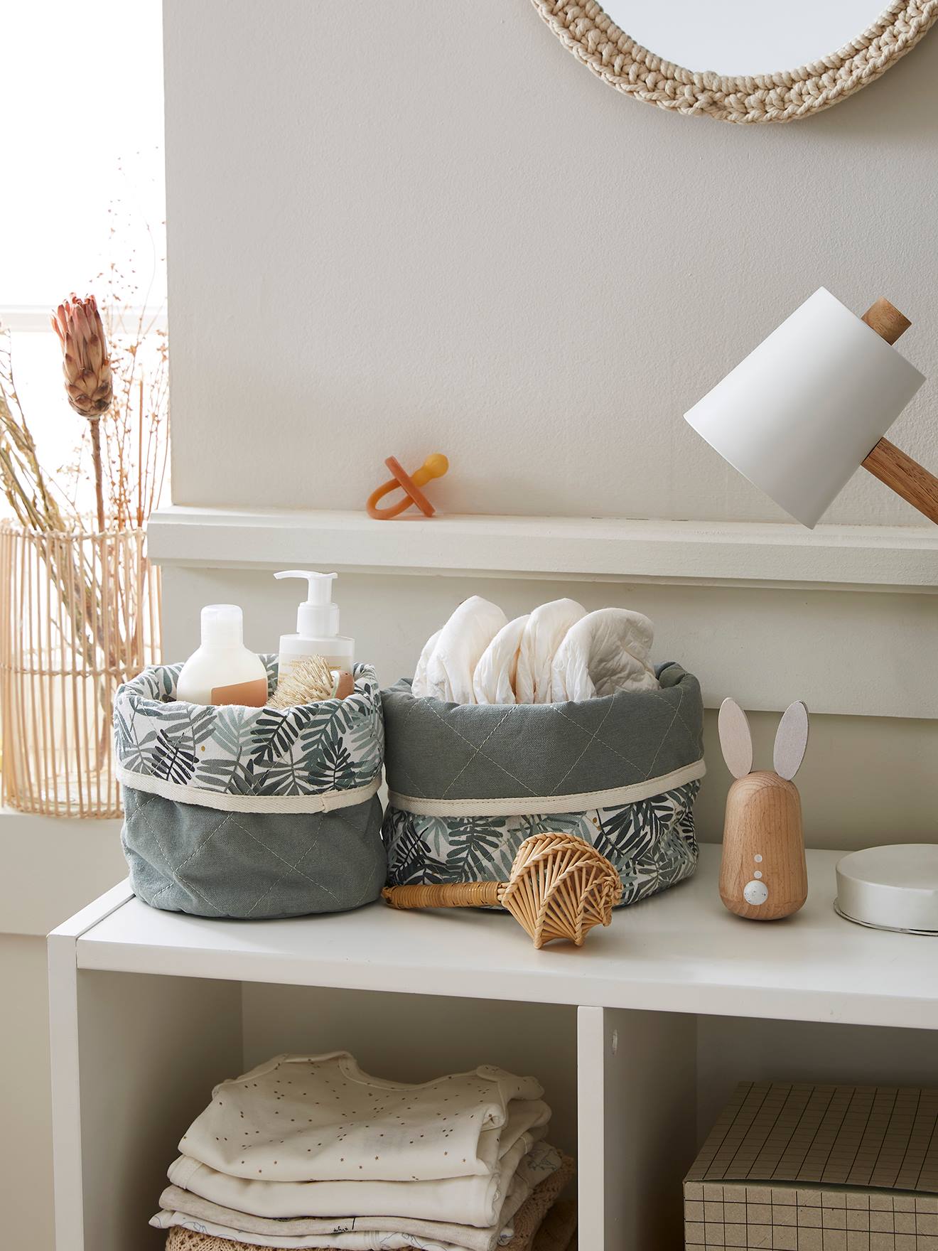 Lot de 2 petits paniers de rangement réversibles HANOÏ beige (Vertbaudet) - Image 2