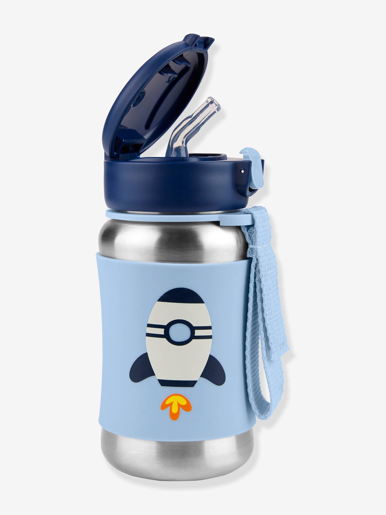 Gourde acier avec paille SKIP HOP Whimz bleu/vaisseau spatial