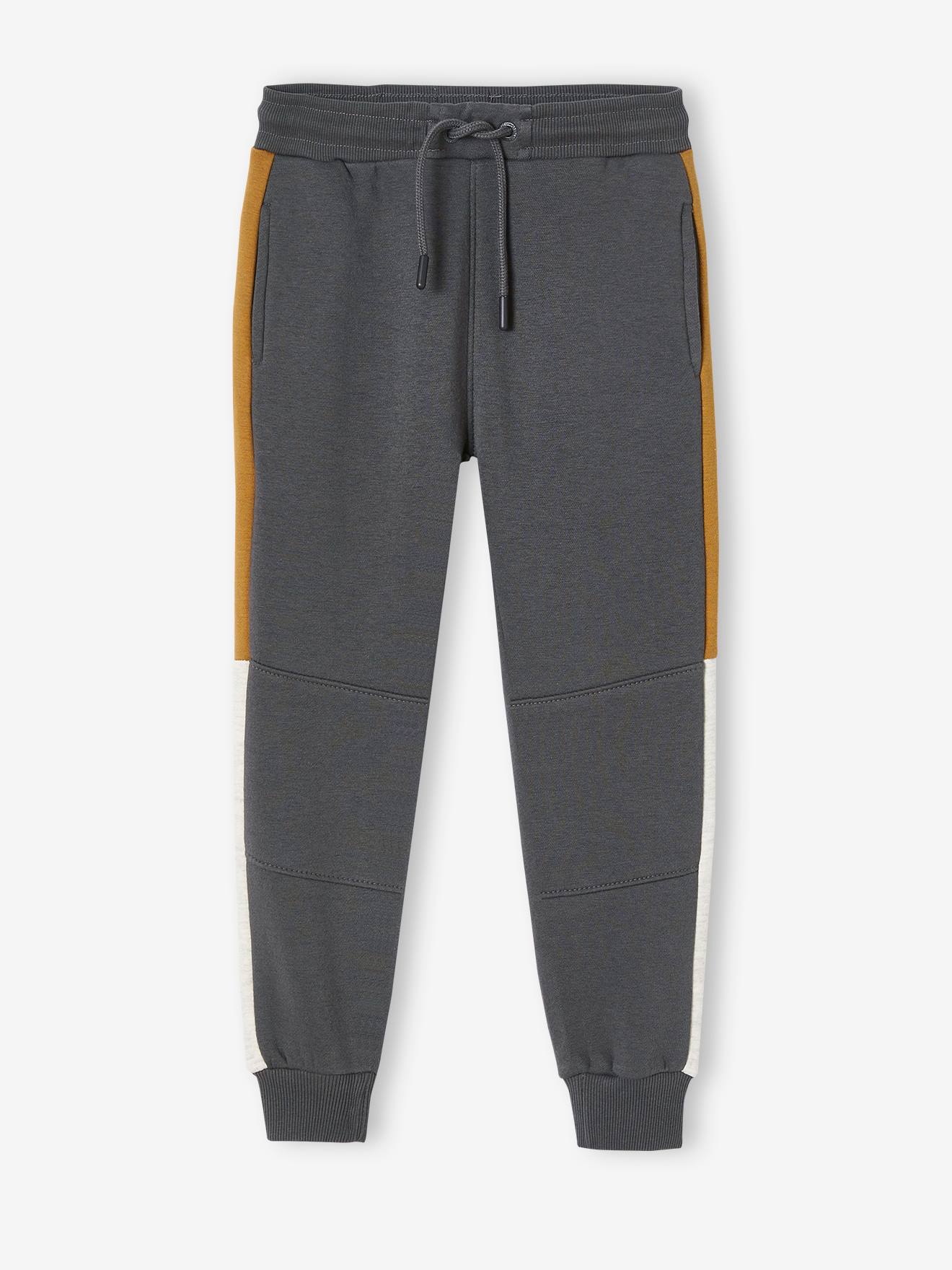 Pantalon jogging bandes côtés garçon. gris anthracite