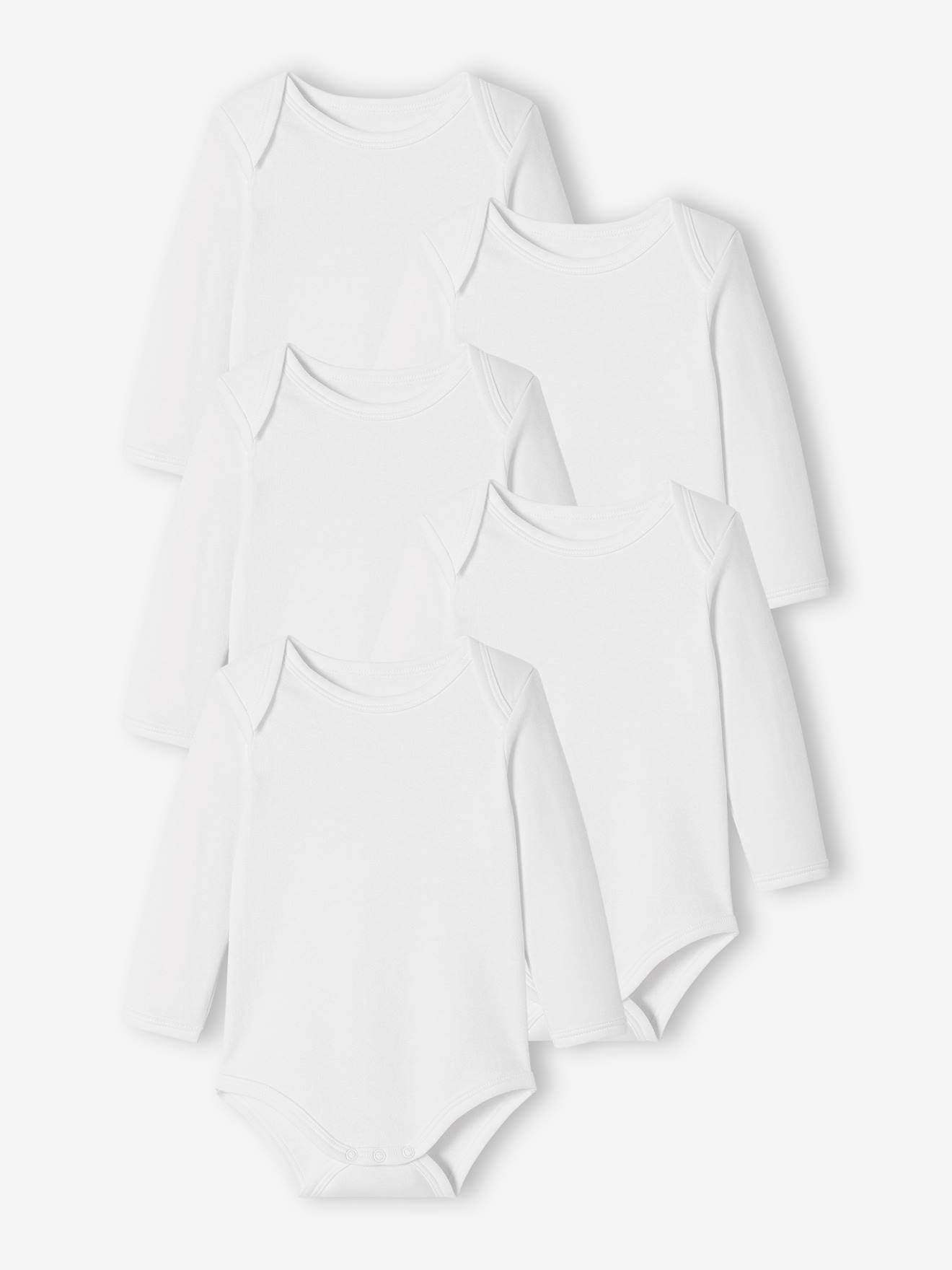 Lot de 5 bodies bébé manches longues ouverture US BASICS lot blanc