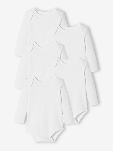 Vertbaudet - Lot de 5 bodies bébé manches longues ouverture US BASICS lot blanc