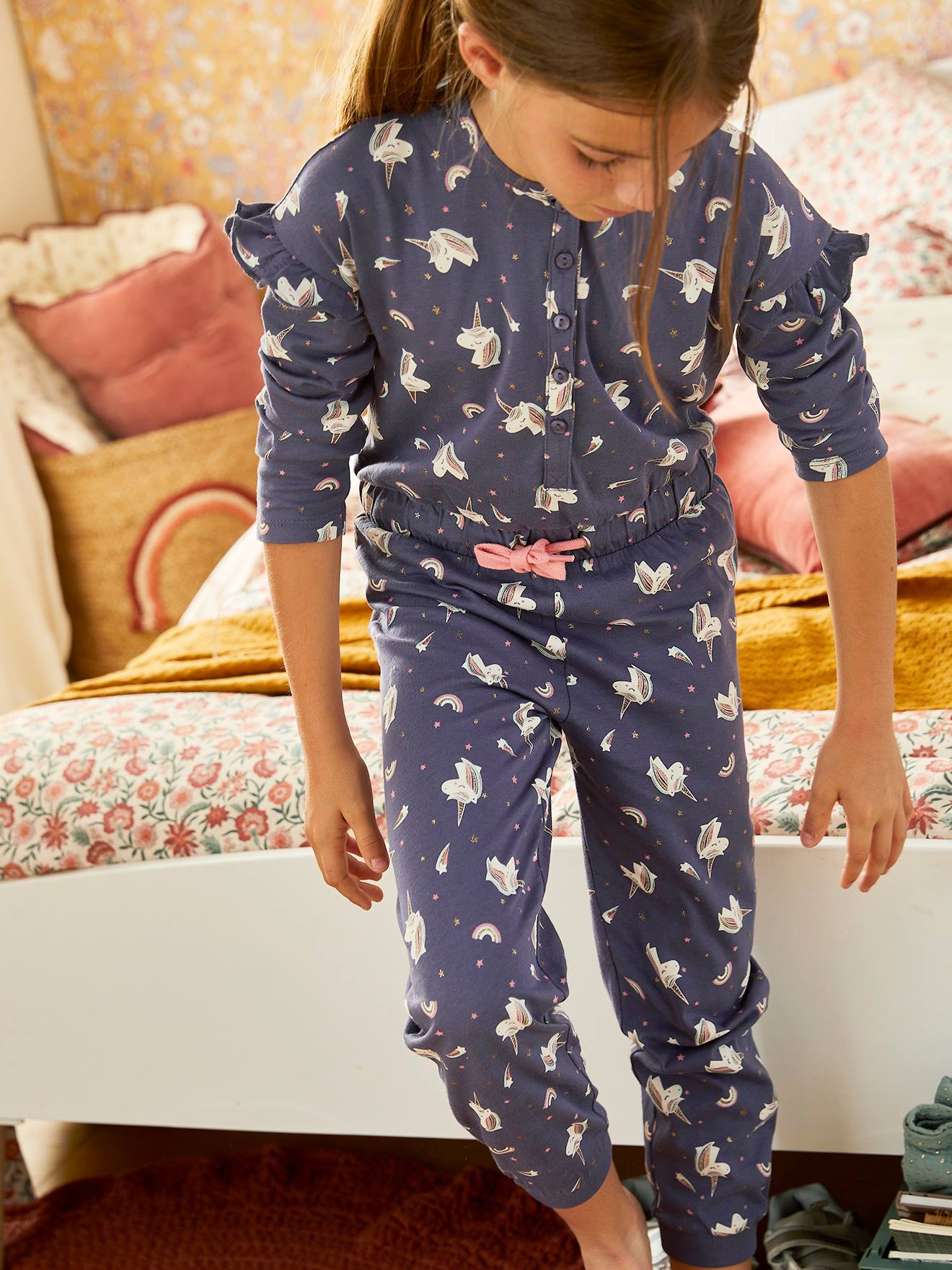 Combi-pyjama licorne fille bleu moyen