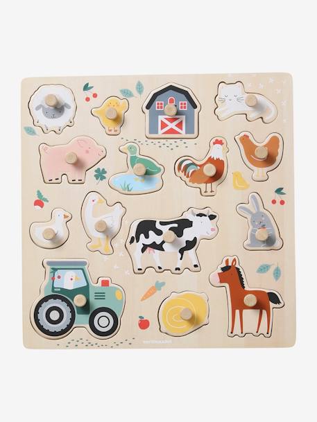 Vertbaudet - Puzzle boutons Lovely Farm en bois FSC® beige