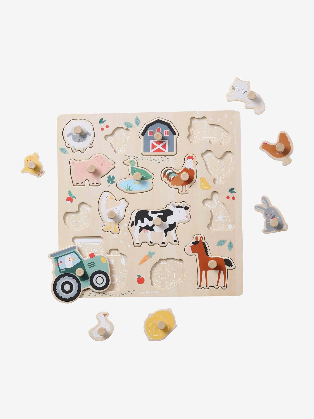 Puzzle boutons Lovely Farm en bois FSC® beige (Vertbaudet) - Image 1