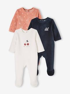 Lot de 3 pyjamas en velours bébé ouverture dos BASICS  - vertbaudet enfant