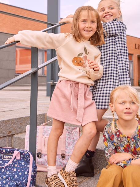Jupe style 'paperbag' en velours côtelé fille pêche+rose blush+sapin 4 - vertbaudet enfant 