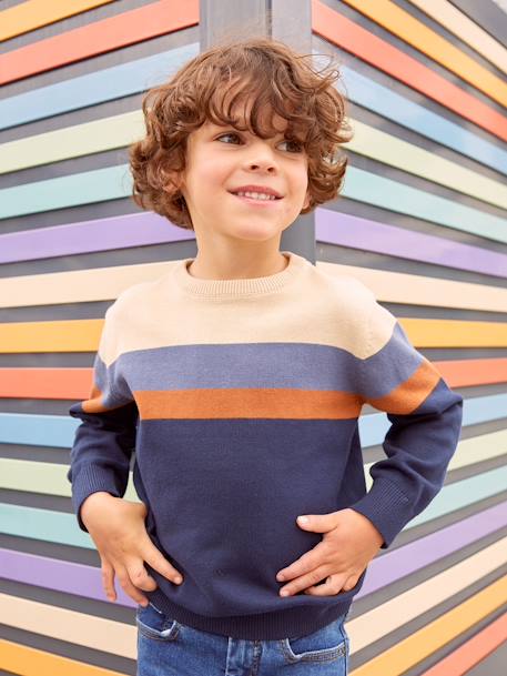 Garçon-Pull garçon colorblock rayé maille fine