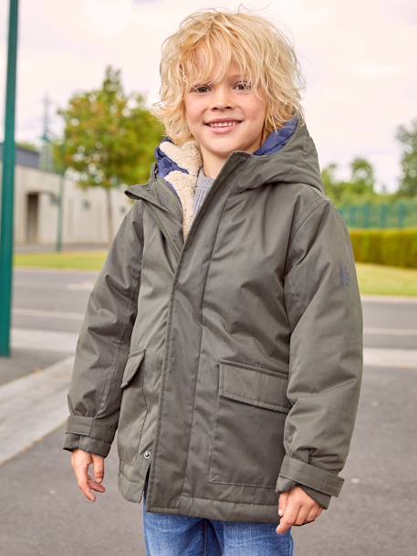 Parka garçon 3 en 1 blouson amovible kaki+lichen+Marine grisé+noix de pécan 1 - vertbaudet enfant 