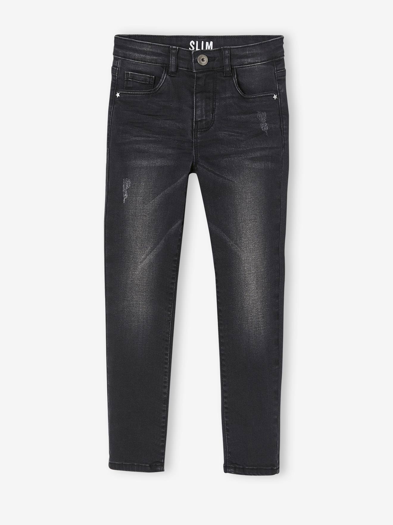 Jean slim MorphologiK waterless fille tour de hanches LARGE avec usures denim black