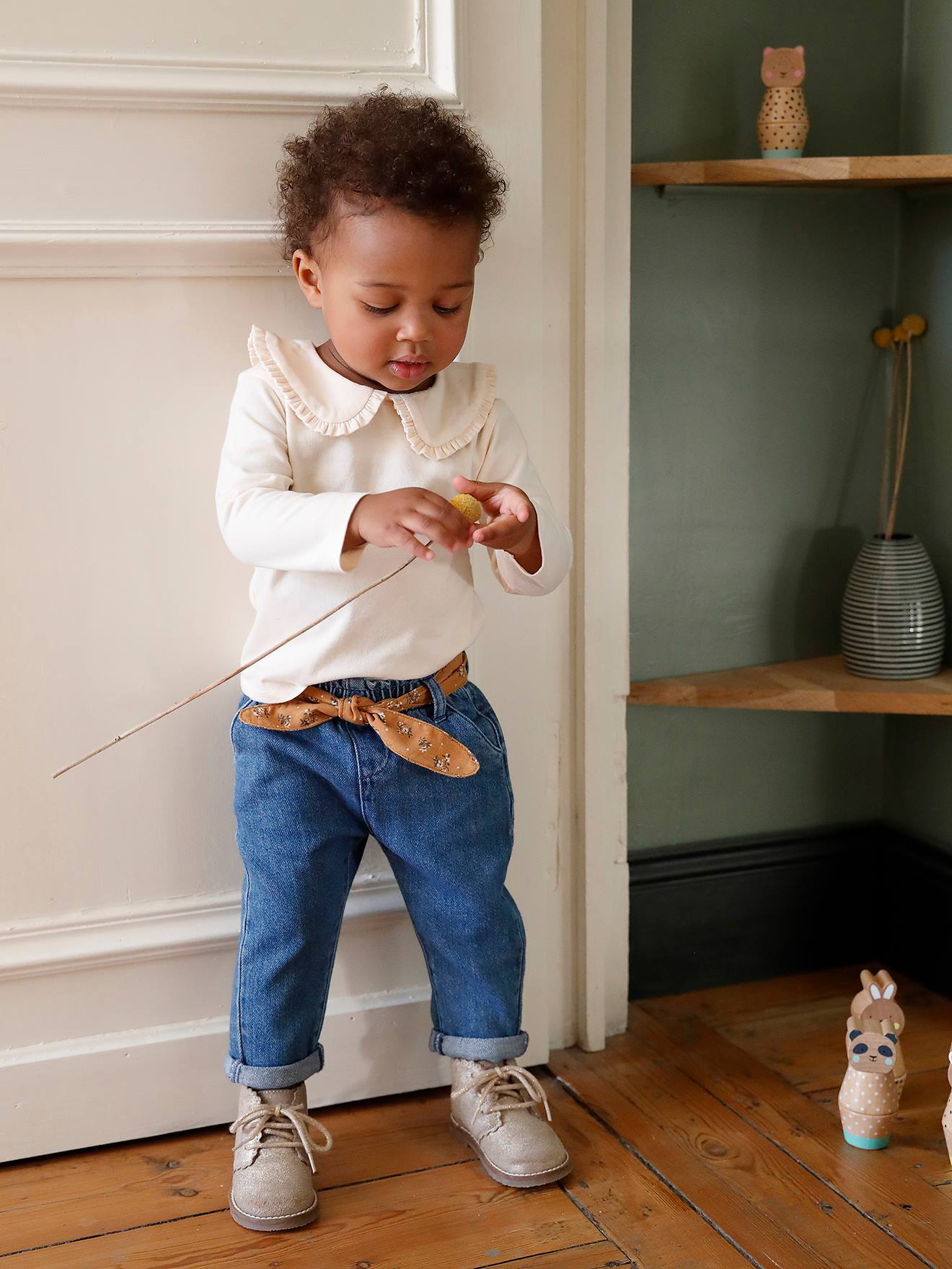 Jean paperbag avec ceinture bébé denim stone