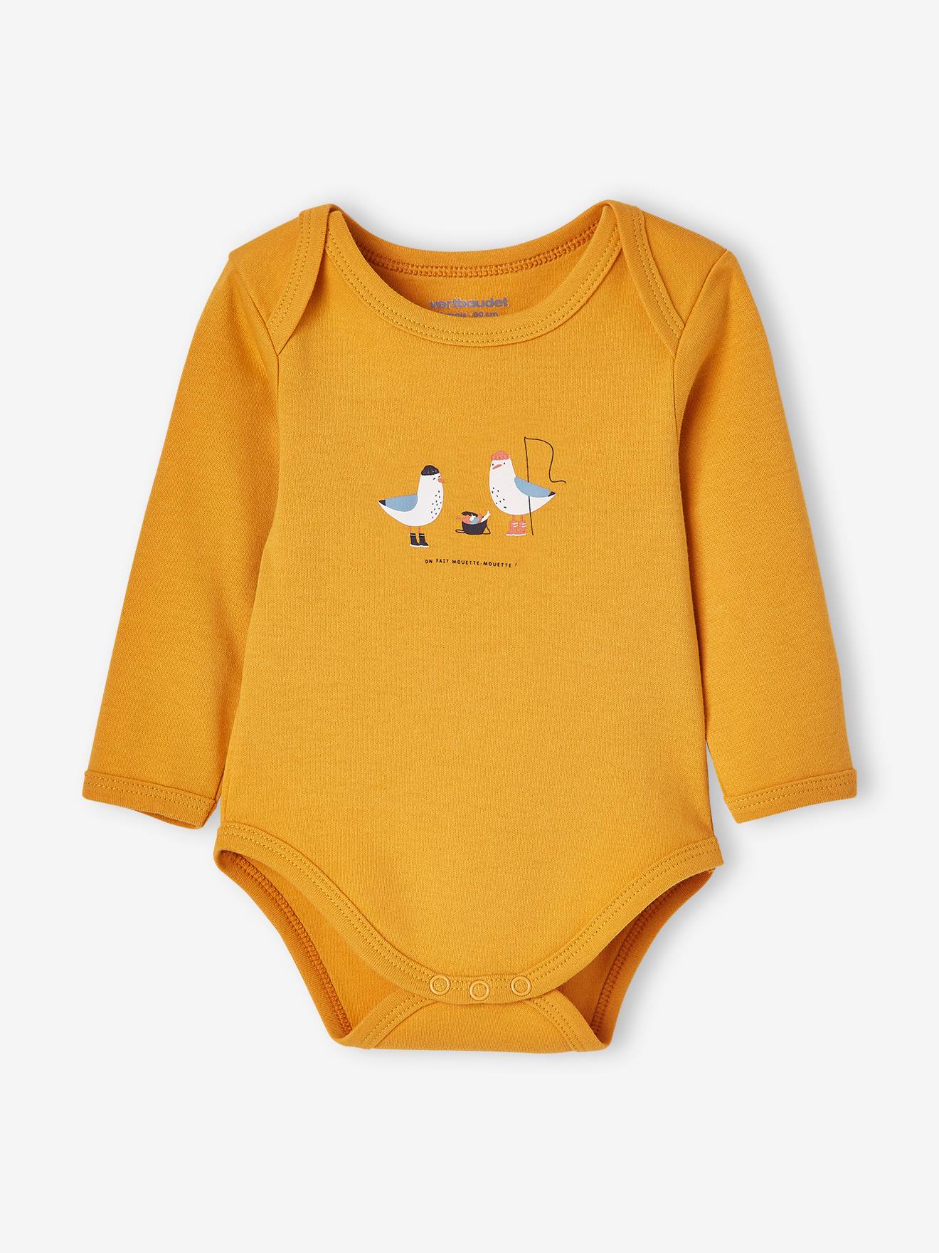 Lot de 5 bodies manches longues bébé emmanchure US lot jaune épicé (Vertbaudet) - Image 1